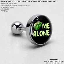 Load image into Gallery viewer, 16G 1/4 Black Green Leaf Me Alone Tragus Cartilage Earring by Onyx O