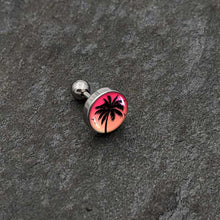 Load image into Gallery viewer, 16G 1/4 Red Sunset Palm Tree Cartilage Tragus Earring by Onyx O