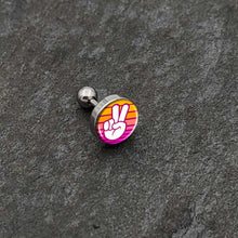 将图片加载到图库查看器,16G 1/4 Retro Stripes Peace Sign Fingers Cartilage Tragus Earring by Onyx O