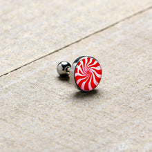 Load image into Gallery viewer, 16G 1/4 Holiday Peppermint Candy Tragus Cartilage Earring
