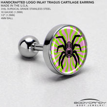 Load image into Gallery viewer, 16G 1/4 Psychedelic Spider Tragus Cartilage Earring by Onyx O