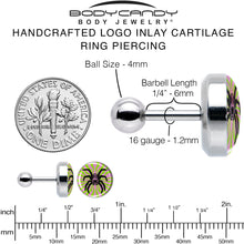 Load image into Gallery viewer, 16G 1/4 Psychedelic Spider Tragus Cartilage Earring by Onyx O