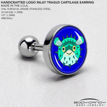 将图片加载到图库查看器,16G 1/4 Pufferfish Cartilage Tragus Earring by Onyx O
