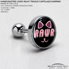 Load image into Gallery viewer, 16G 1/4 RAWR Kittly Cat Tragus Cartilage Earring by Onyx O