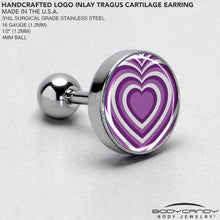Load image into Gallery viewer, 16G 1/4 Purple Retro Heart Tragus Cartilage Earring by Onyx O