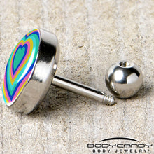 Load image into Gallery viewer, 16G 1/4 Rainbow Retro Heart Tragus Cartilage Earring by Onyx O