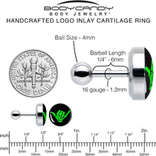 Load image into Gallery viewer, 16G 1/4 Shaka Hand Cartilage Tragus Earring by Onyx O