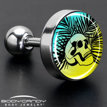 Load image into Gallery viewer, 16G 1/4 Blue Haze Sunset Skull and Palms Tragus Cartilage Earring by Onyx O