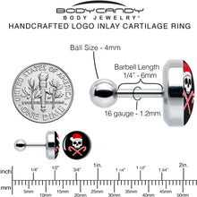 Load image into Gallery viewer, 16G 1/4 Santa Pirate Candy Cane Tragus Cartilage Earring by Onyx O