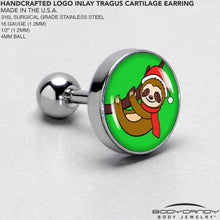 Load image into Gallery viewer, 16G 1/4 Santa Sloth Tragus Cartilage Earring by Onyx O