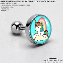 Load image into Gallery viewer, 16G 1/4 Rainbow Unicorn Cartilage Tragus Earring by Onyx O