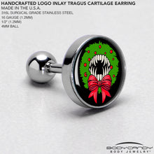 Load image into Gallery viewer, 16G 1/4 Holiday Vampire Wreath Tragus Cartilage Earring by Onyx O