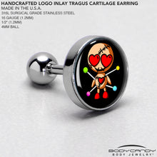 Load image into Gallery viewer, 16G Valentine Heart Voodoo Doll Tragus Cartilage Earring