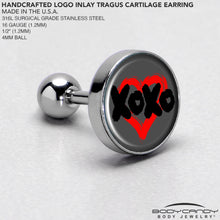 Load image into Gallery viewer, 16G 1/4 XOXO Heart Tragus Cartilage Earring by Onyx O