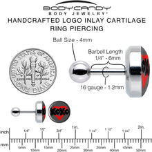 Load image into Gallery viewer, 16G 1/4 XOXO Heart Tragus Cartilage Earring by Onyx O