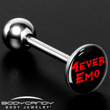 Load image into Gallery viewer, Black Red 4 Ever Emo Barbell Tongue Ring by Onyx O