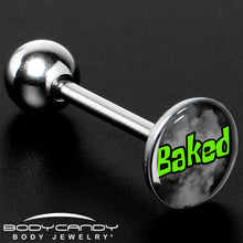 Load image into Gallery viewer, Logo Baked Stoner Barbell Tongue Ring by Onyx O