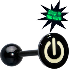 Load image into Gallery viewer, Power Button Glow in the Dark Black Anodized Barbell Tongue Ring