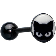 Load image into Gallery viewer, Glow in the Dark Black Anodized Peeking Black Cat Barbell Tongue Ring by Onyx O
