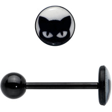 Load image into Gallery viewer, Glow in the Dark Black Anodized Peeking Black Cat Barbell Tongue Ring by Onyx O