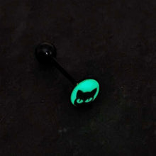 Load image into Gallery viewer, Glow in the Dark Black Anodized Peeking Black Cat Barbell Tongue Ring by Onyx O