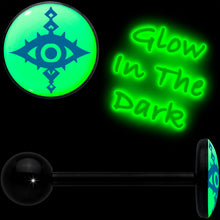 将图片加载到图库查看器,Glow in the Dark Black Anodized Evil Eye Barbell Tongue Ring by Onyx O