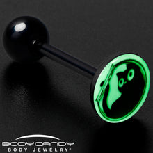 Load image into Gallery viewer, Glow in the Dark Black Anodized Fishbowl Kitty Cat Barbell Tongue Ring by Onyx O