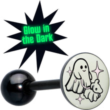 Load image into Gallery viewer, Glow in the Dark Black Anodized Halloween Ghost and Dog Barbell Tongue Ring by Onyx O