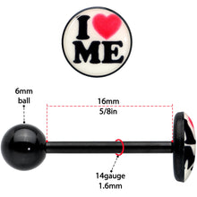Load image into Gallery viewer, Black Glow in the Dark I Love Me Barbell Tongue Ring by Onyx O