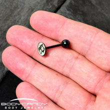 Load image into Gallery viewer, Glow in the Dark Black Anodized Kitty Cat Barbell Tongue Ring by Onyx O