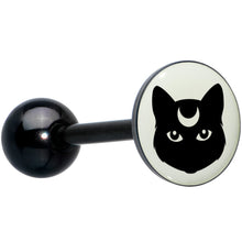 Load image into Gallery viewer, Glow in the Dark Black Anodized Mystic Kitty Cat Barbell Tongue Ring by Onyx O