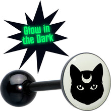 Load image into Gallery viewer, Glow in the Dark Black Anodized Mystic Kitty Cat Barbell Tongue Ring by Onyx O