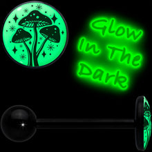 将图片加载到图库查看器,Glow in the Dark Black Anodized Mystic Mushroom Barbell Tongue Ring by Onyx O