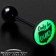 Load image into Gallery viewer, Glow in the Dark Black Anodized Only in Ohio Barbell Tongue Ring by Onyx O