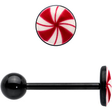 Load image into Gallery viewer, Glow in the Dark Black Anodized Holiday Peppermint Candy Barbell Tongue Ring by Onyx O