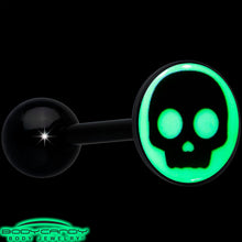 Load image into Gallery viewer, Glow in the Dark Black Anodized Simple Skull Barbell Tongue Ring by Onyx O