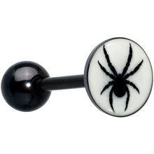 Load image into Gallery viewer, Glow in the Dark Black Anodized Black Widow Spider Barbell Tongue Ring by Onyx O