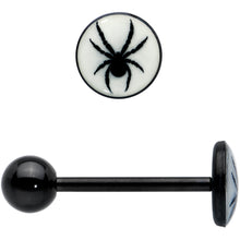 Load image into Gallery viewer, Glow in the Dark Black Anodized Black Widow Spider Barbell Tongue Ring by Onyx O