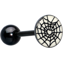 Load image into Gallery viewer, Black Glow in the Dark Heart Spider Web Barbell Tongue Ring by Onyx O