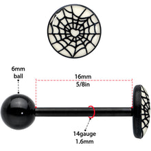 Load image into Gallery viewer, Black Glow in the Dark Heart Spider Web Barbell Tongue Ring by Onyx O