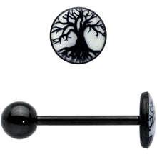 Load image into Gallery viewer, Glow in the Dark Black Anodized Tree of Life Barbell Tongue Ring by Onyx O