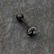 Load image into Gallery viewer, Glow in the Dark Black Anodized Tree of Life Barbell Tongue Ring by Onyx O