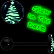 Load image into Gallery viewer, Black Glow in the Dark Holiday Christmas Tree Tongue Ring by Onyx O