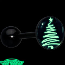 Load image into Gallery viewer, Black Glow in the Dark Holiday Christmas Tree Tongue Ring by Onyx O