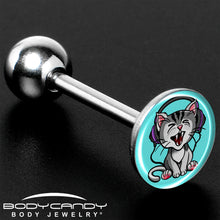 Load image into Gallery viewer, Heavy Metal Kitty Cat Barbell Tongue Ring by Onyx O