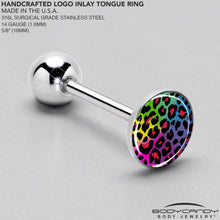 Load image into Gallery viewer, Rainbow Cheetah Print Barbell Tongue Ring by Onyx O