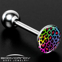 Load image into Gallery viewer, Rainbow Cheetah Print Barbell Tongue Ring by Onyx O