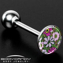 Load image into Gallery viewer, Blossom Creation Paradise of Pink Flowers Barbell Tongue Ring by Onyx O