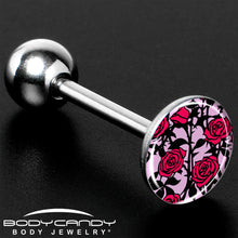 Load image into Gallery viewer, Blossom Creation Floral Love of Roses Barbell Tongue Ring by Onyx O