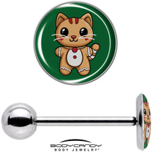 Load image into Gallery viewer, Christmas Holiday Gingerbrread Kitty Cat Barbell Tongue Ring by Onyx O